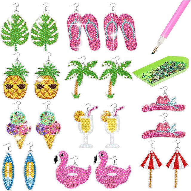 Kit Aretes Colgantes Con Forma Diamante 10 Pares Posición Arcoíris Doble Cara Color