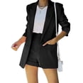 thumbnail image 3 of 2 Piece Women's Open Front Long Sleeve Blazer & Solid Shorts Pants Suit Sets, 3 of 6