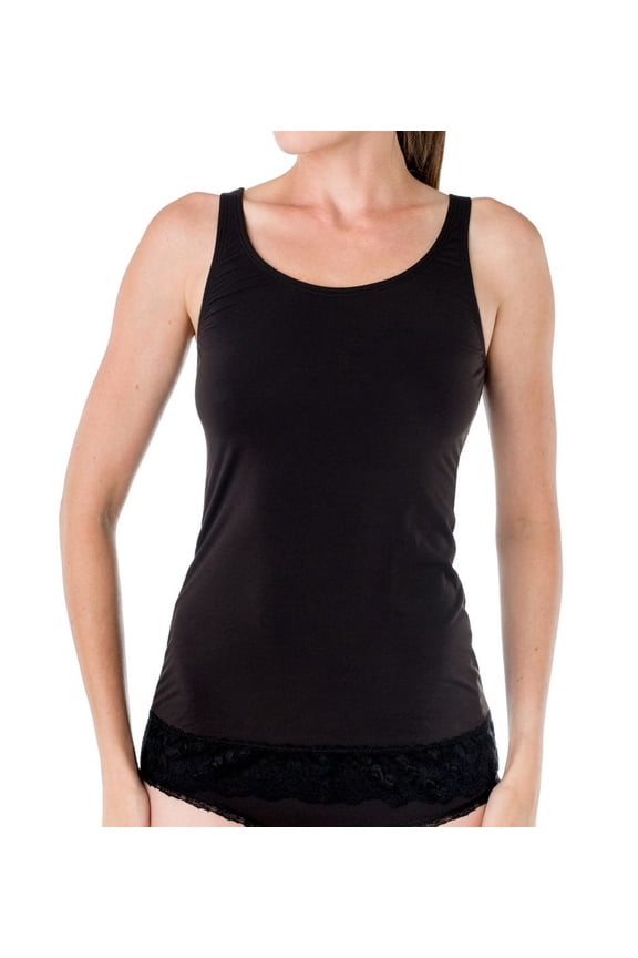 Women's Elita 8853 Silk Magic Microfiber Lace Trim Camisole (Ebony S)