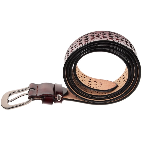 KALLORY Adjustable Thin Waist Belt Cowhide Metal Coffee 1Set 43.3X1.1X0.1In