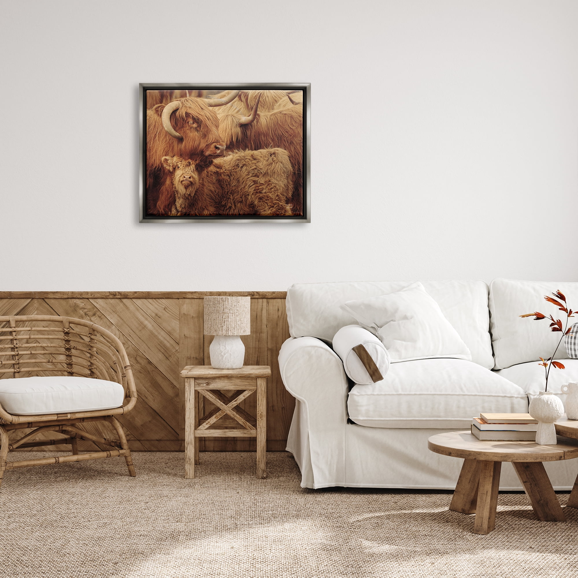 Stupell Industries Cattle & Calf Photography Animals & Insects Photography Gray Floater Framed Art Print Wall Art, 31 x 25
