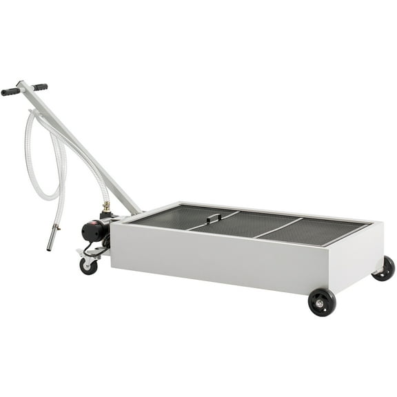 KFFKFF 20-Gallon Low-Profile Oil Drain Pan with Electric Pump, Rolling Design, 7.2 ft Hose, T-Handle, Durable and Leak-Resistant, Suitable for Cars, SUVs, Trucks, and ATVs, White