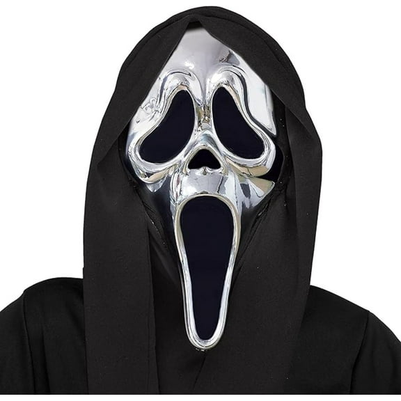 FunWorld Officially Licensed Ghost Face Chrome Plated Mask Costume Accessory, Chrome, One Size Fits Most Adults, Standard