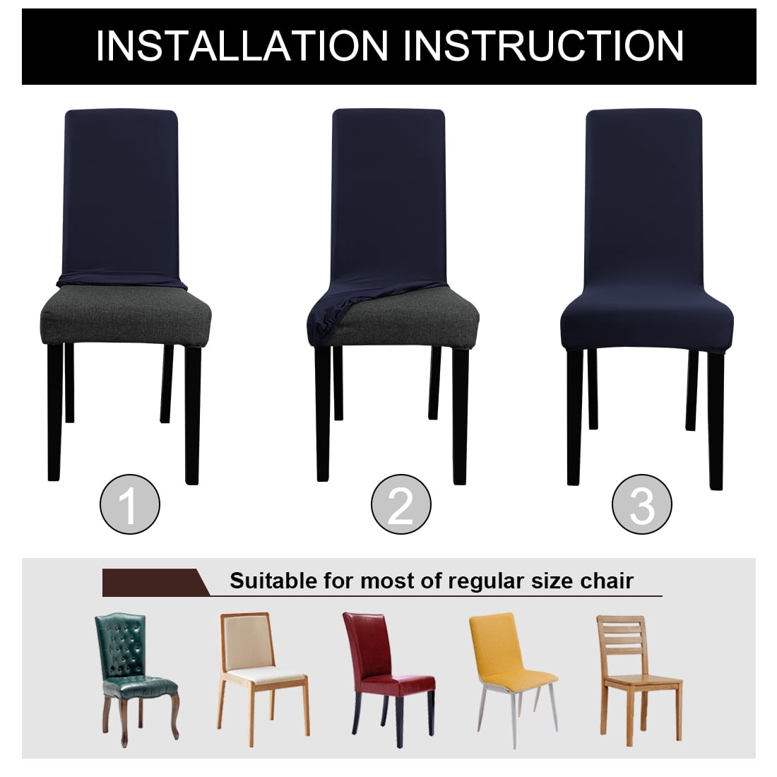 Unique Bargains 4-Pack Solid Dinning Room Chair Cover Stretch Removable Chair Slipcovers Navy Blue