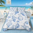 thumbnail image 3 of Manfei Blue and White Seashell Starfish Queen Duvet Cover Set for Kids Boys and Girls, Coastal Sealife Bedding, Reversible 3-Piece, 1 Duvet Cover and 2 Pillowcases, 3 of 6