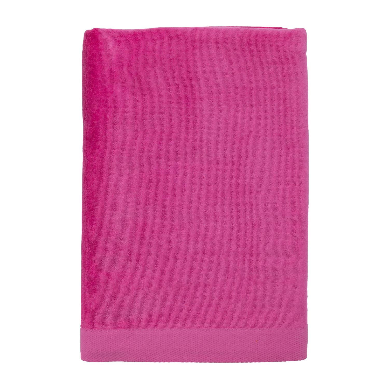 ELEGANI Jumbo Size Terry Dobby Hem Velour Beach Towel - 36 inch x 72 inch - Hot Pink