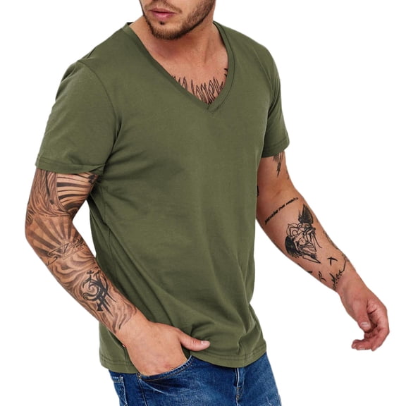 Short Sleeves Men T-Shirt V Neck Loose Fit Moisture Wicking Tees Quick Dry Fashion Athletic Active T Shirts Tees Tops