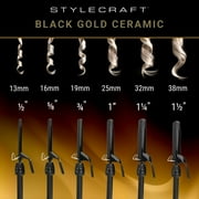 StyleCraft Stay-Temp Black Gold 5/8 Inch Professional Hair Curling Iron for All Hair Types, Adjustable Temperature, Black