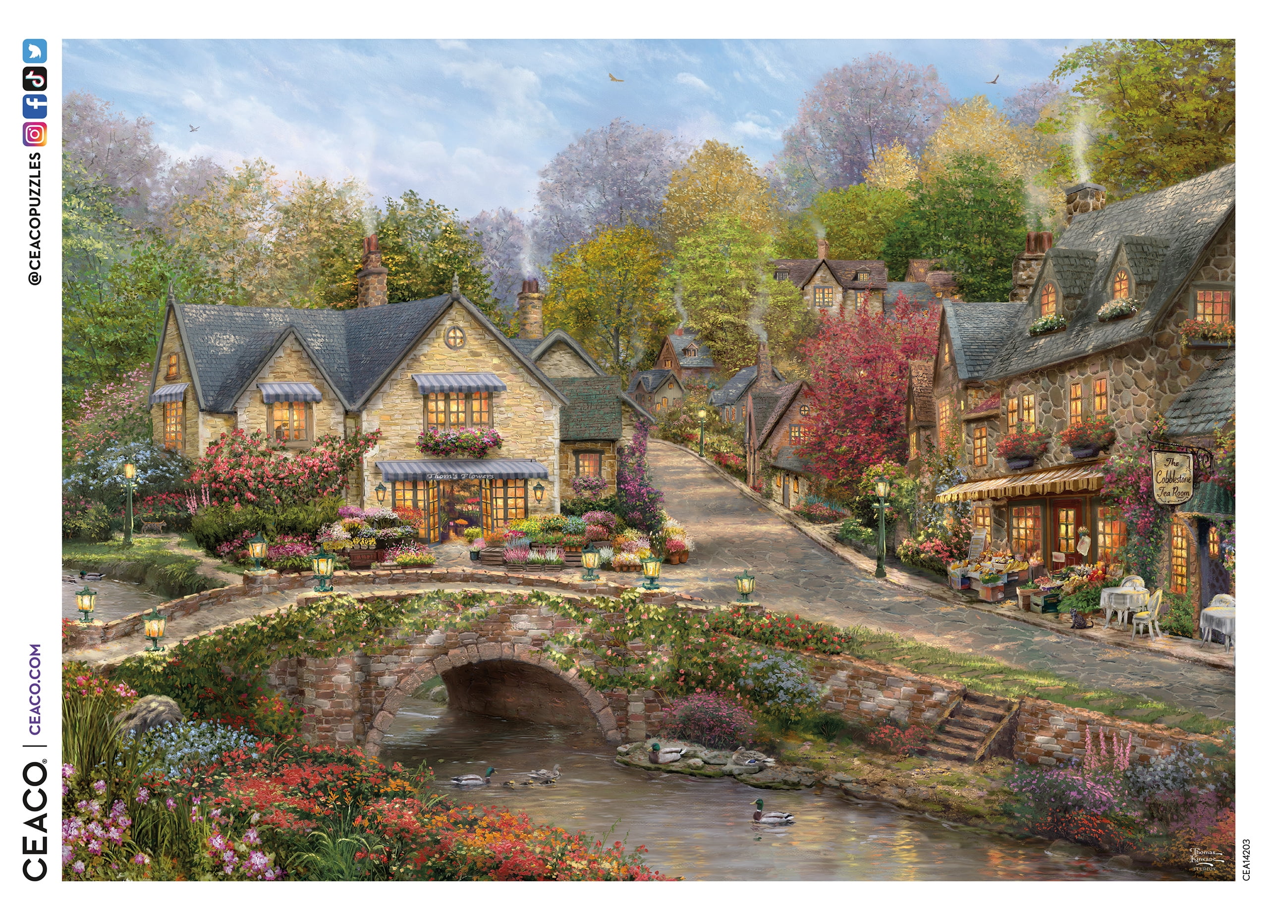 Ceaco Summer in Cobblestone Village 1000-Piece Interlocking Jigsaw Puzzles for Adults Ages 14+