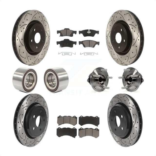 Transit Auto Front Rear Hub Bearing Assembly Coated Disc Brake Rotor and Ceramic Pad Shoe Kit (10Pc) for Car 2018-2020 Dodge Durango with Vented Rotors Left Right Driver Passenger Side KBB-127933