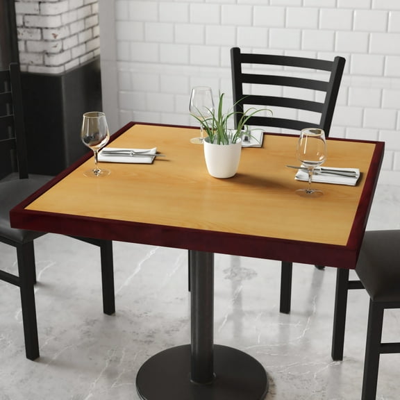 BizChair 36'' Square 2-Tone High-Gloss Cherry / Mahogany Resin Table Top with 2'' Thick Drop-Lip
