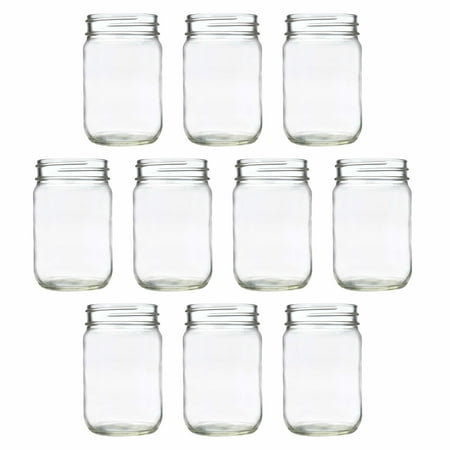 Decorating Mason Jars 12 oz. Set of 10, Bulk Pack - Glass Jars for Overnight Oats, Candies, Fruits, Pickles, Spices, Beverages - Clear