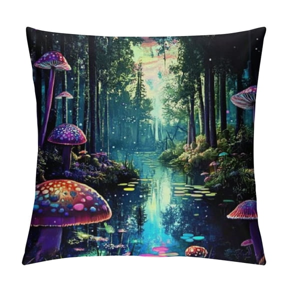 Autua Mushrooms Graphic Decorative Throw Pillow Cover for Home Couch Living Room Bed Sofa - High-Quality Spring Pillow Case 1PC 12x12in