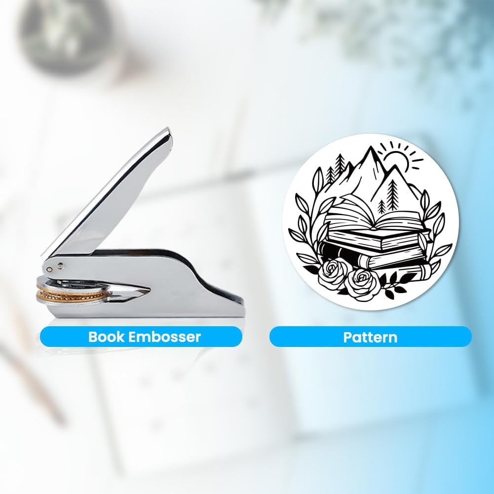 Book Embosser Personalized Mountain Book Pattern Book Stamp Durable Library Stamp with Handle Set