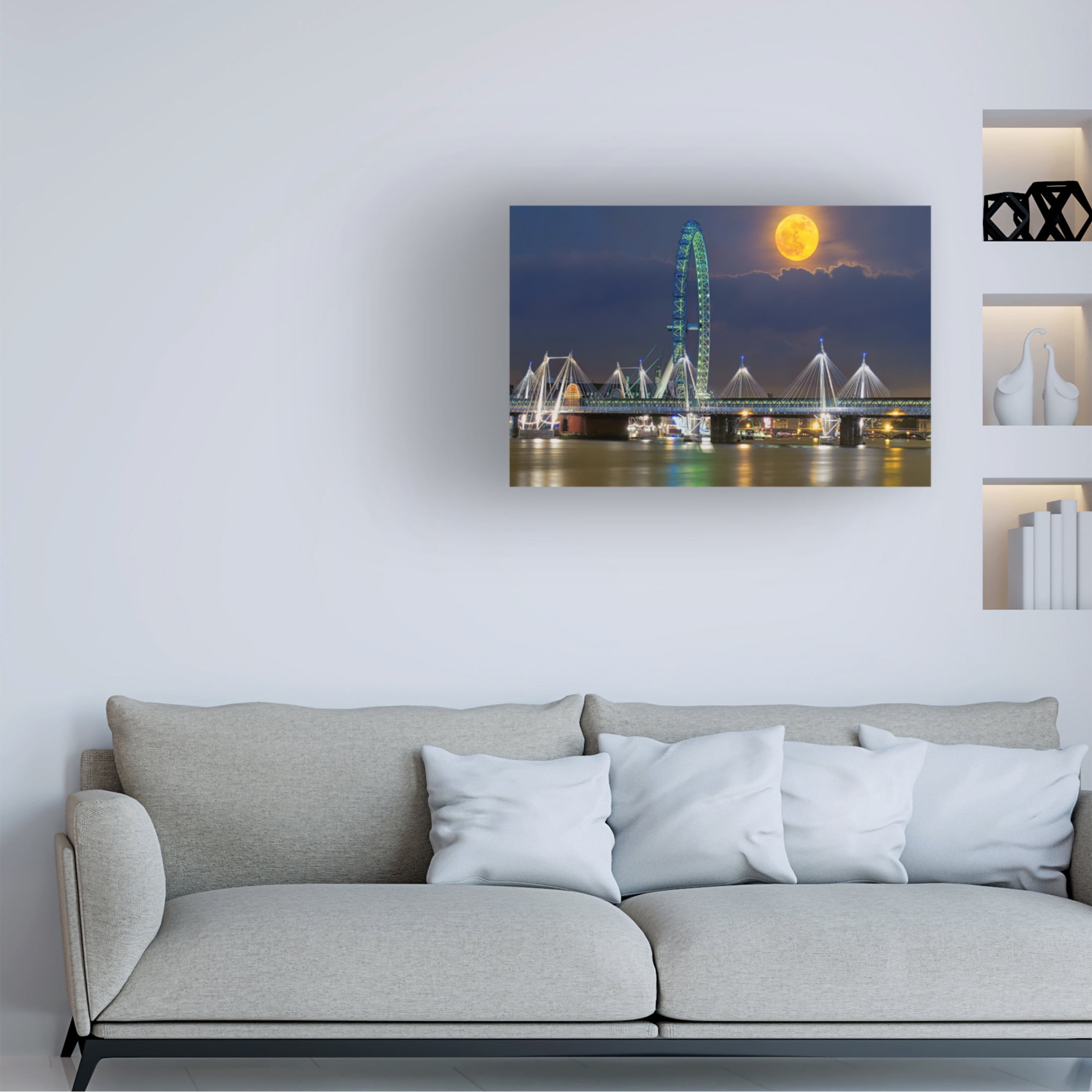 Canvas Wall Art - Mark A Paulda 'Moon Over London' Wall Art for Living Room, Bedroom, or Office Décor by Trademark Fine Art - 19 x 12 Inches