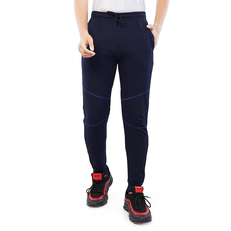 njoy Boy s Pure Cotton Jogger Track Pants with 2 Side Pocket Tapered Slim Fit Casual Sports Wear Lowers Trousers Tracksuit Navy Blue Black Print 11 12 Years Pack of 2 Walmart
