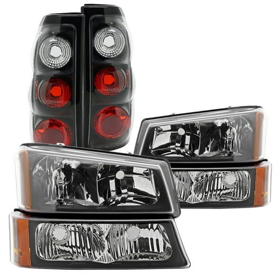 Spec-D Tuning Crystal Black Headlights   Bumper Lights Parking Lamps   Tail Lights Compatible with 2003-2007 Chevy Silverado Left   Right Pair Headlamps Assembly