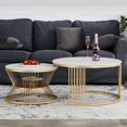 thumbnail image 1 of Writings on the Wall Ensemble de Tables Basses Gigognes Rondes - Style 2, pour Salon, Chambre, Bureau, Métal et Pierre, Rond, Ensemble de 2, 1 of 3