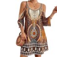 thumbnail image 1 of Vestido Alto Bajo para las Mujeres de Hombro Frío Cuello Redondo Impresión Bohemia Media Manga Mini Patinador Ropa de Playa de Verano Casual, 1 of 9