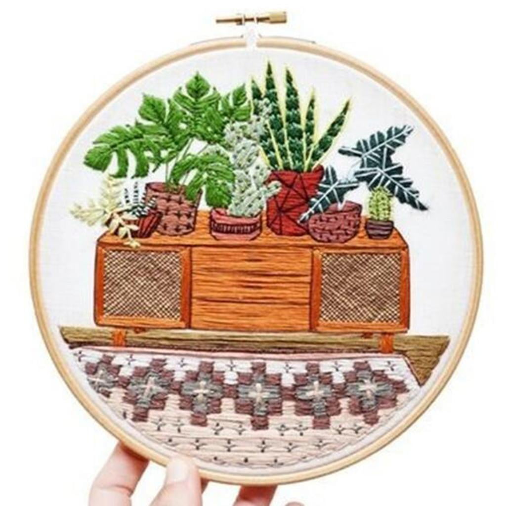 Embroidery Set of 2 with Potted Patterns And Instructions, Embroidery Sets Flower Pattern, with Colored Threads Fabric And Tools - 02, 30cm