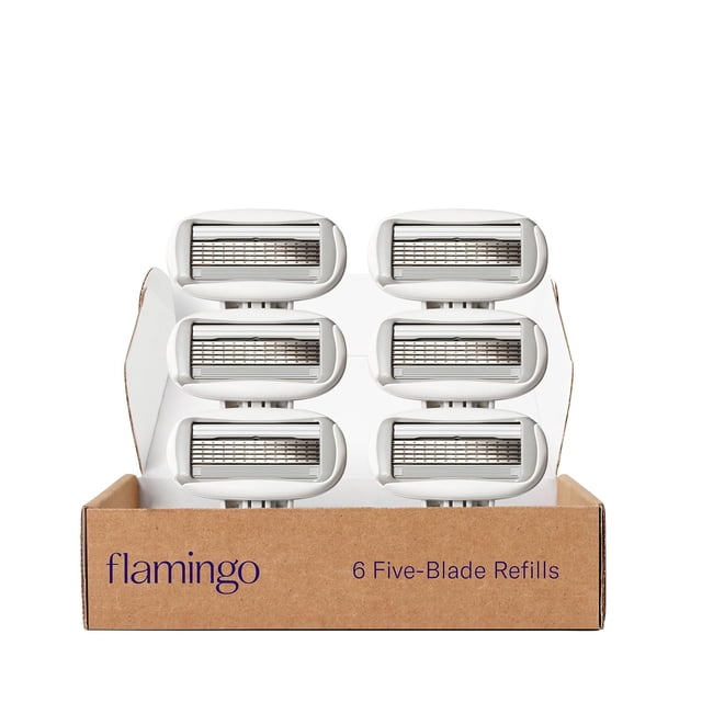 Flamingo Original Blades - Women's Razor Refill Pack for Comfortable Shaving - Aloe Vera & Shea Butter - Razor Head Replacements with 5 Sharp Blades - 6 Count