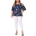 thumbnail image 2 of Agnes Orinda Women's Plus Size Summer Casual Short Feather Print Cold Shoulder Ruffle Blouses, 2 of 5