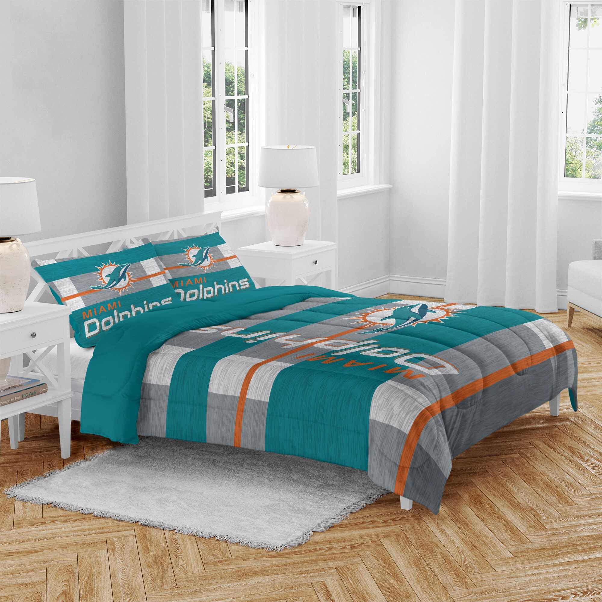 Miami Dolphins Heathered Stripe 3Piece Queen Bed Set