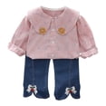 thumbnail image 2 of Odeerbi 1-5 Años Conjunto de Algodón Para Niña Cuello Peter Pan Camisa Manga Larga Vaqueros Conjunto de Dos Piezas Cuello de Flor Camisa Pajarita Pantalones Vaqueros, 2 of 9