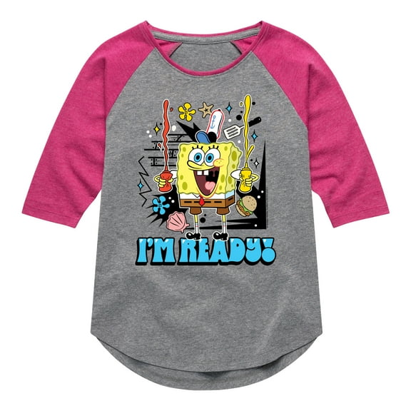 SpongeBob SquarePants - I'm Ready - Toddler & Youth Girls Raglan Graphic T-Shirt