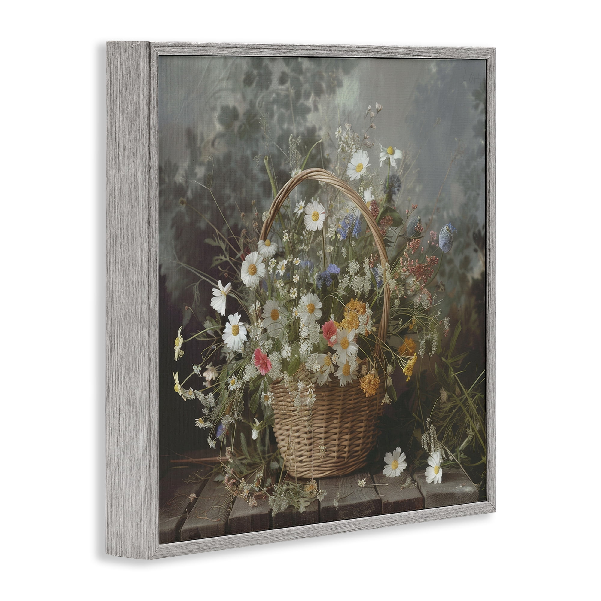 Stupell Industries Florals In A Basket Arrangement Gray Framed Giclee Art, design by Lazar Studio
