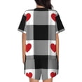 thumbnail image 3 of Bixox Women's Heart Black Buffalo Plaid Gingham Printed Pajama Set 2 Piece Lounge Set Top and Shorts Soft Pajamas, Shorts with Pockets, 3 of 7