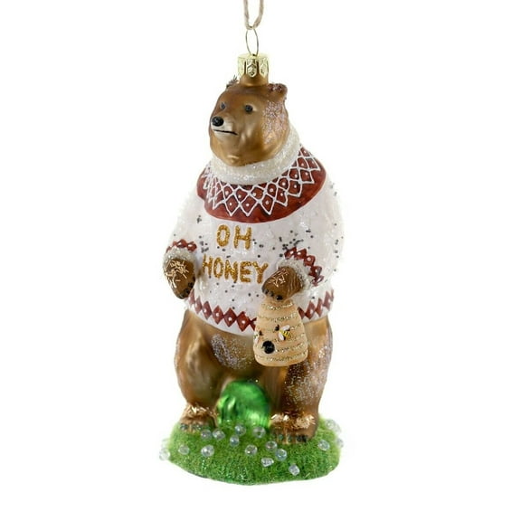 OH HONEY BEAR Glass Brown Bear in Ugly Sweater Christmas Ornament by Cody Foster