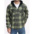 thumbnail image 3 of GIRUNS Men's Plaid Shirts Jacket Fleece Flannel Lined Long Sleeve Shirts Sherpa Button Down Coat With Hood Black Light Green 2XL, 3 of 9