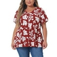 thumbnail image 1 of Blusa peplum elegante de verano con flores y escote en V para mujer de tallas grandes Agnes Orinda 2X roja, 1 of 6