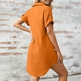 thumbnail image 5 of Women's Summer Short Sleeve Shirtdress Lapel V-Neck Button Down Textured Fabric Roll Tab Sleeve Mini Dress with Pocket For Casual Daily Wear Or Beach, 5 of 7