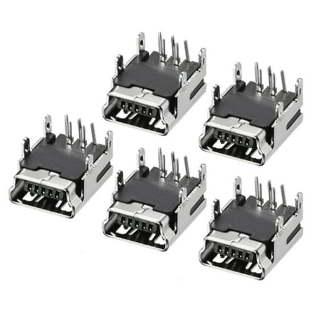 Mini USB PCB Connector 5P Female Jack Four Foot 90 Degree Angle 5pcs