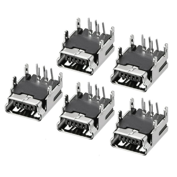 Mini USB PCB Connector 5P Female Jack Four Foot 90 Degree Angle 5pcs