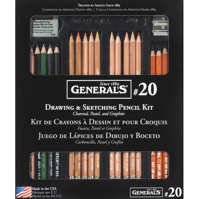 Kit de Dibujo y Boceto General Pencil 20GP con Lapices de Carbon Grafito y Pastel