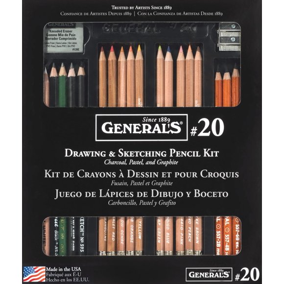 Kit de Dibujo y Boceto General Pencil 20GP con Lapices de Carbon Grafito y Pastel