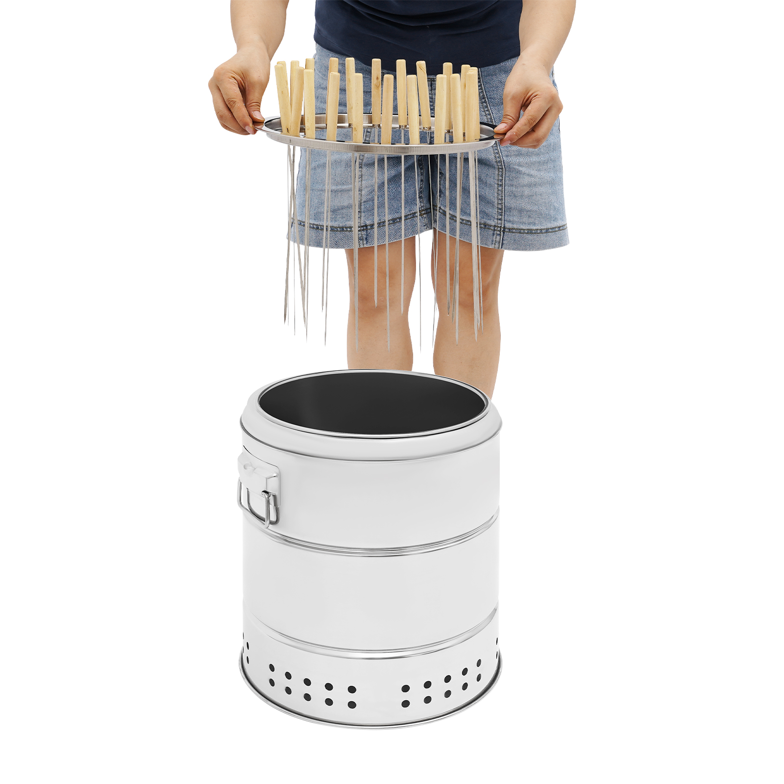 Stainless Steel Barbecue Charcoal Barrel Grill, Great for Cooking Tea Around the Stove, Small Barbecues, Picnics, Tailgate Gatherings, Camping, and More