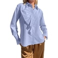 thumbnail image 2 of Womens Office Ruffle Blouse Work Shirt with Collar Elegant Tops Fashion Button Down for Women Blue L, 2 of 9