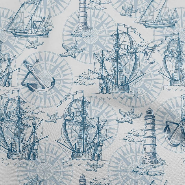 oneOone Viscose Jersey Light Blue Fabric Nautical Prints Sewing Craft Projects Fabric Prints By Yard 60 Inch Wide