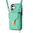 thumbnail image 2 of for iPhone 16 Plus Case Wallet with Shoulder Strap for Women - Crossbody Lanyard,Zipper Pocket,Credit Card Holder,Shockproof - Metal Buckle Closure Premium PU Leather Case, Mint, 2 of 11