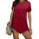 thumbnail image 2 of Gibobby Casual Playera de Manga Corta para Mujer Mujeres Casual manga corta Tops cuello redondo verano suelto Irregular dobladillo Tops camisas Tops(Vino,G), 2 of 5
