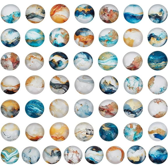 50pcs Half Round Glass Cabochons 1 inch Watercolor Image Glass Cabochons Dome Tiles Flatback Glass Cabochon with Gilding Theme Pattern for Photo Cameo Pendant Craft Jewelry Making