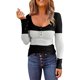 thumbnail image 1 of Blusa de manga larga delgada con botones a juego y cuello redondo para mujer Pompotops  gfhjh18038, 1 of 5