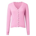 thumbnail image 3 of Ladies Cardigan Sweaters Long Sleeve V Neck Knitted Button Down Womens Cardigan Open Front Pink Sweaters Women Fall Clothes, 3 of 4