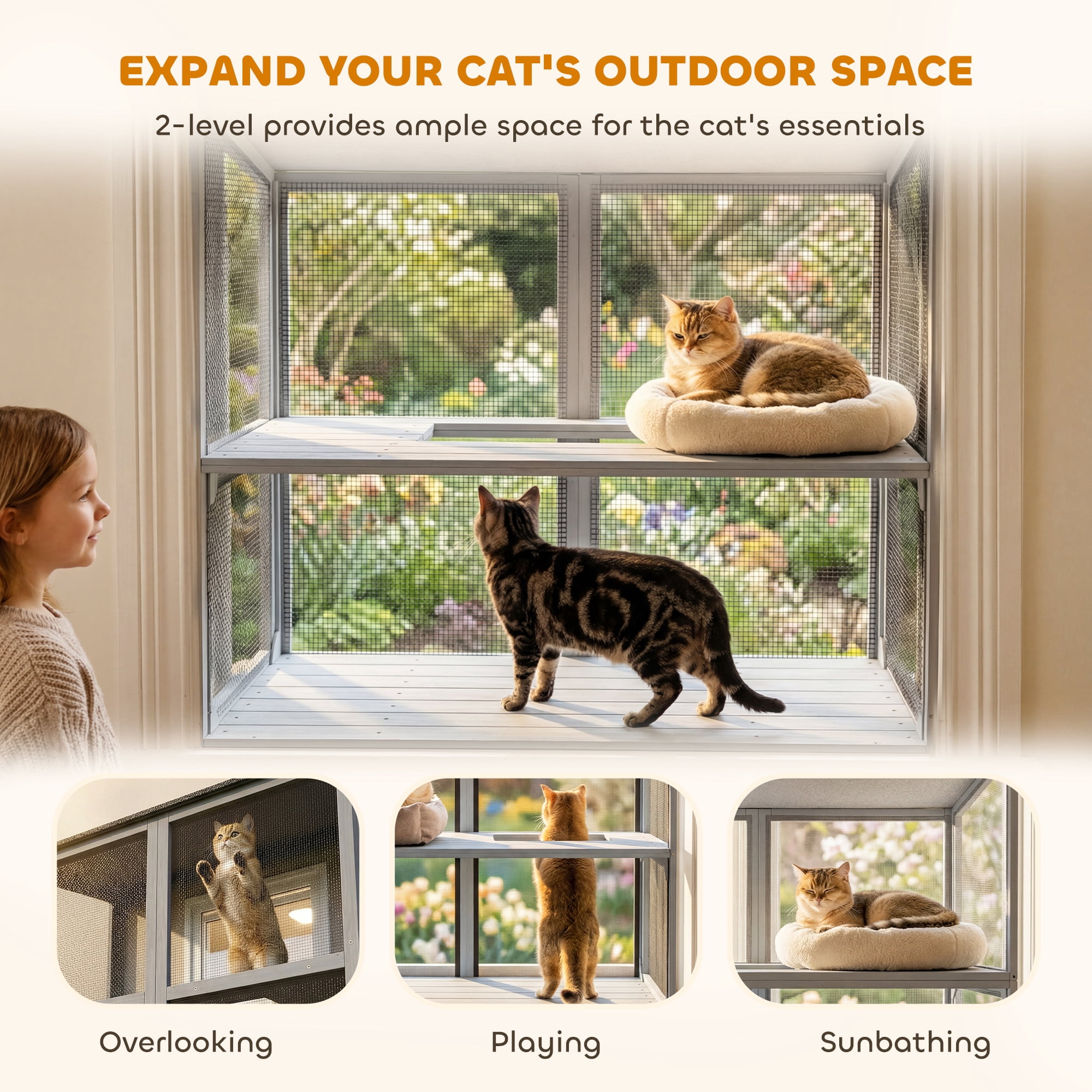 PawHut Catio Outdoor Cat Enclosure Window Box Outdoor Cat House with Waterproof Roof 39.4"L Gray