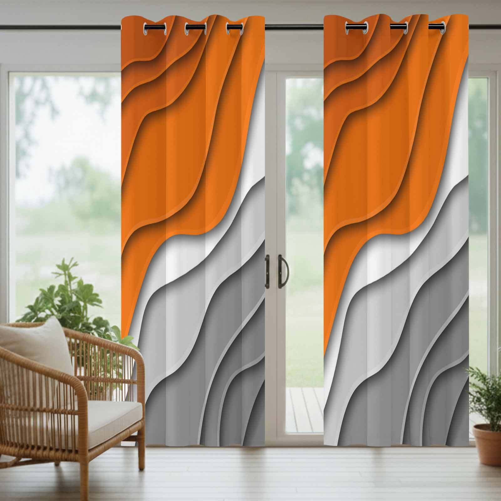 Orange Grey Ombre Outdoor Curtains for Patio Waterproof,Windproof Privacy Curtains with Weighted Bottom,Modern Geometric Abstract Aesthetics Cream Outside Drapes for Picnic Garage 54"x84" 2 Panel
