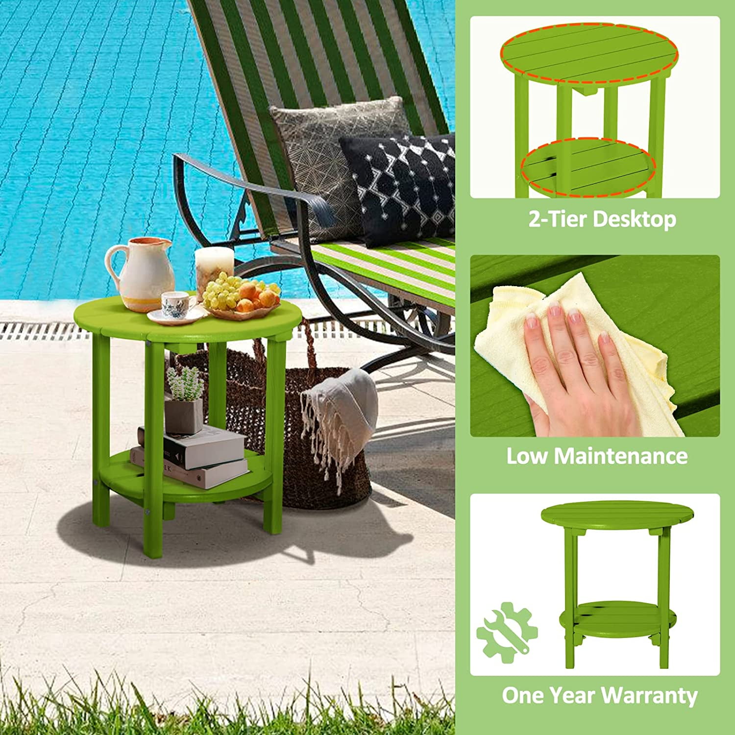 Nalone 2 -Tier Outdoor Side Table HDPE Adirondack Table Patio Side